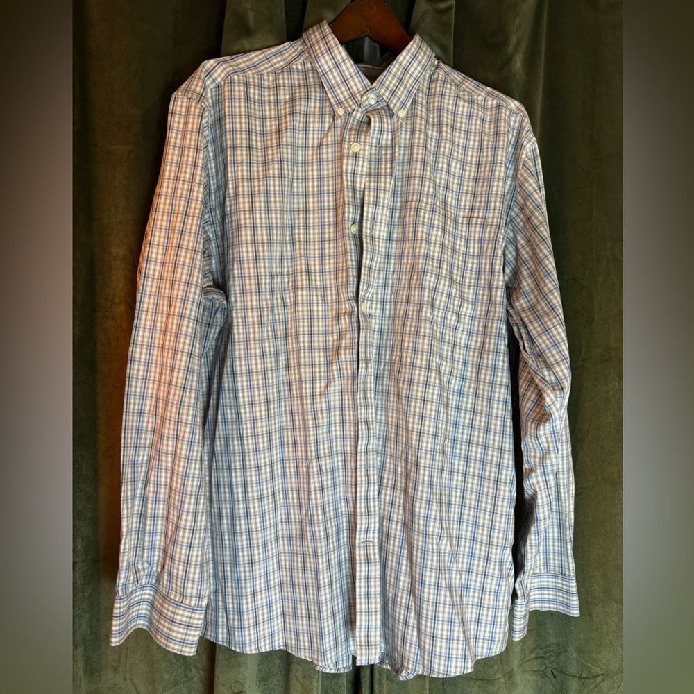 Eddie Bauer Blue and Cream Checkered Button Down